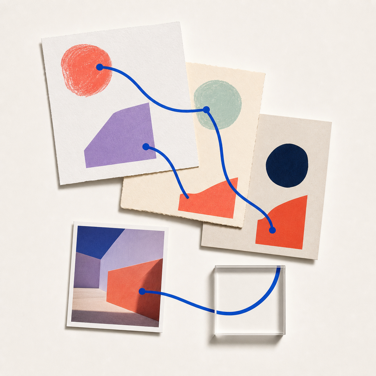 Abstract paper forms connected by a cobalt route